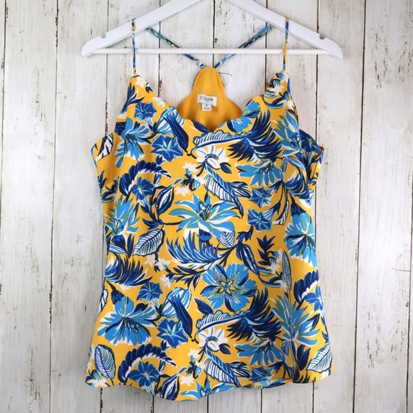 J. Crew Tops - J. Crew Women's Blanche Floral Scalloped Cami Adjustable Size 8 Yellow Blue NWT